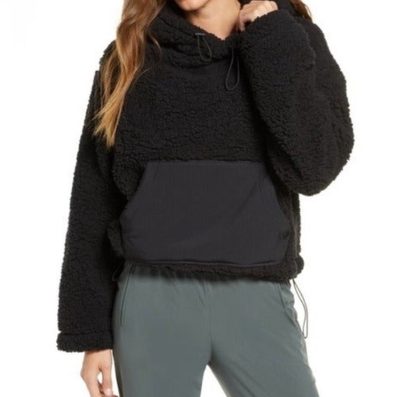 Zella Black Cassie Faux Shearling Hoodie New with Tags Women's Size Large - Picture 1 of 6